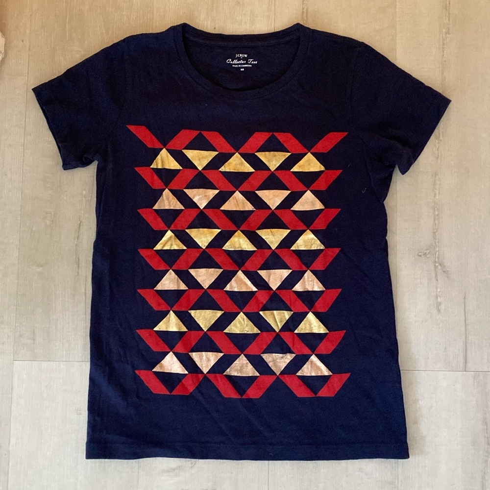 J Cree navy Blue Geometric Pattern T-Shirt - XS